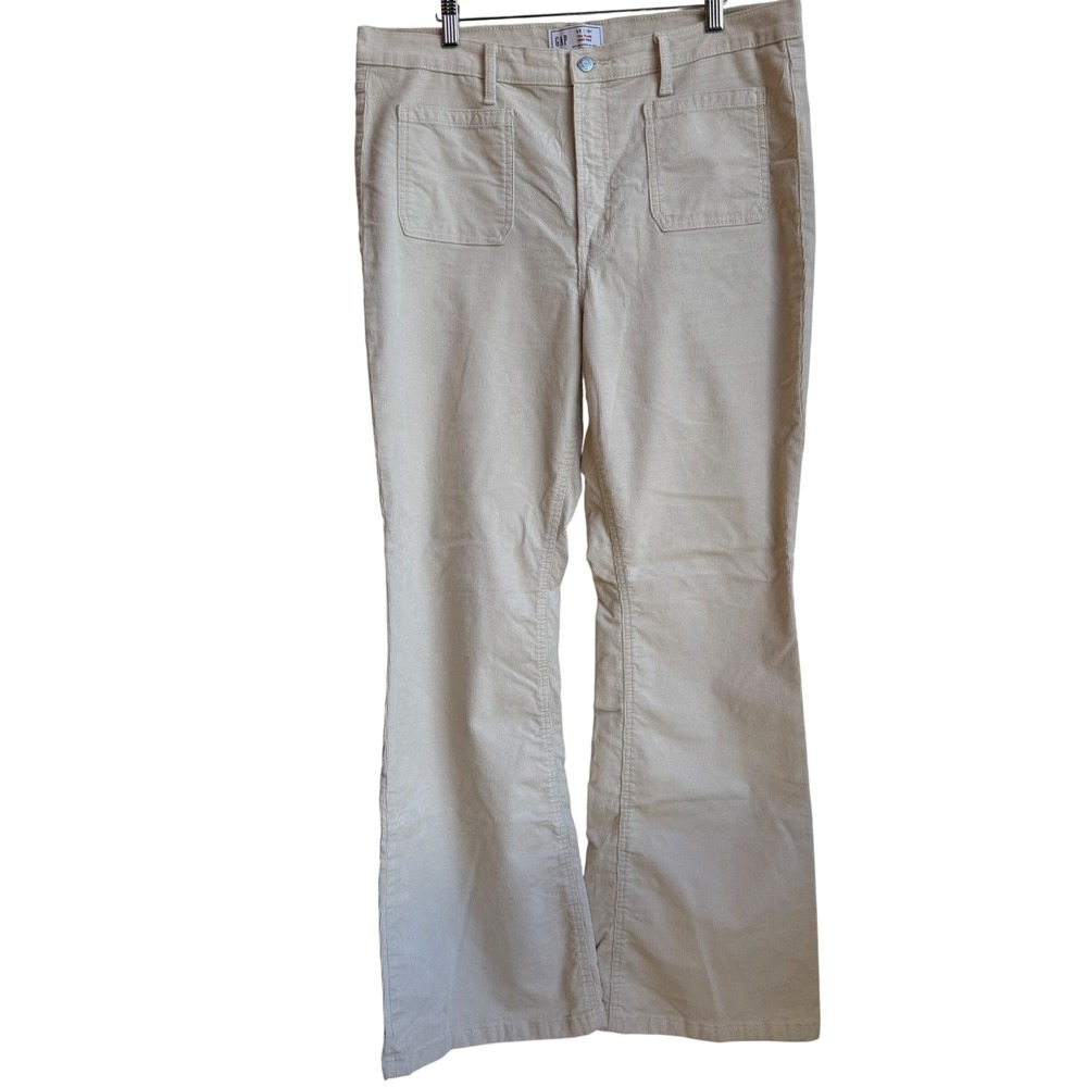 Gap 70s Flare High Rise Corduroy Pants Size 16 Beige Patch Pockets Boho  Western